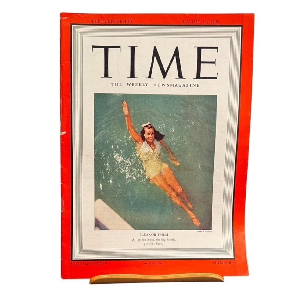 Vintage August 21 1939 Time Magazine Eleanor Holm Cover Chesterfield Ad WWII Era
